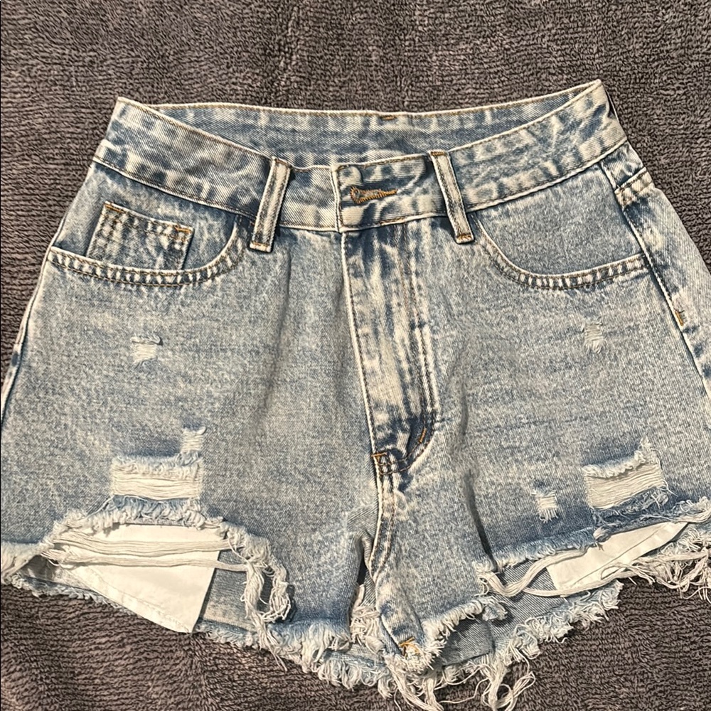 SHEIN Light Blue Distressed Jean Shorts